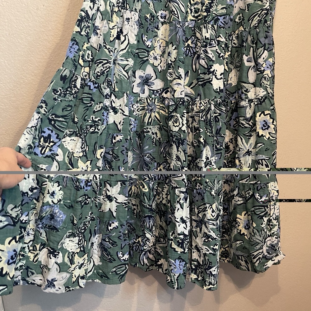 Sonoma Women's XL Green Floral Maxi Dress Short Sleeve Tiered Flowy Cotton Blend - Picture 3 of 8